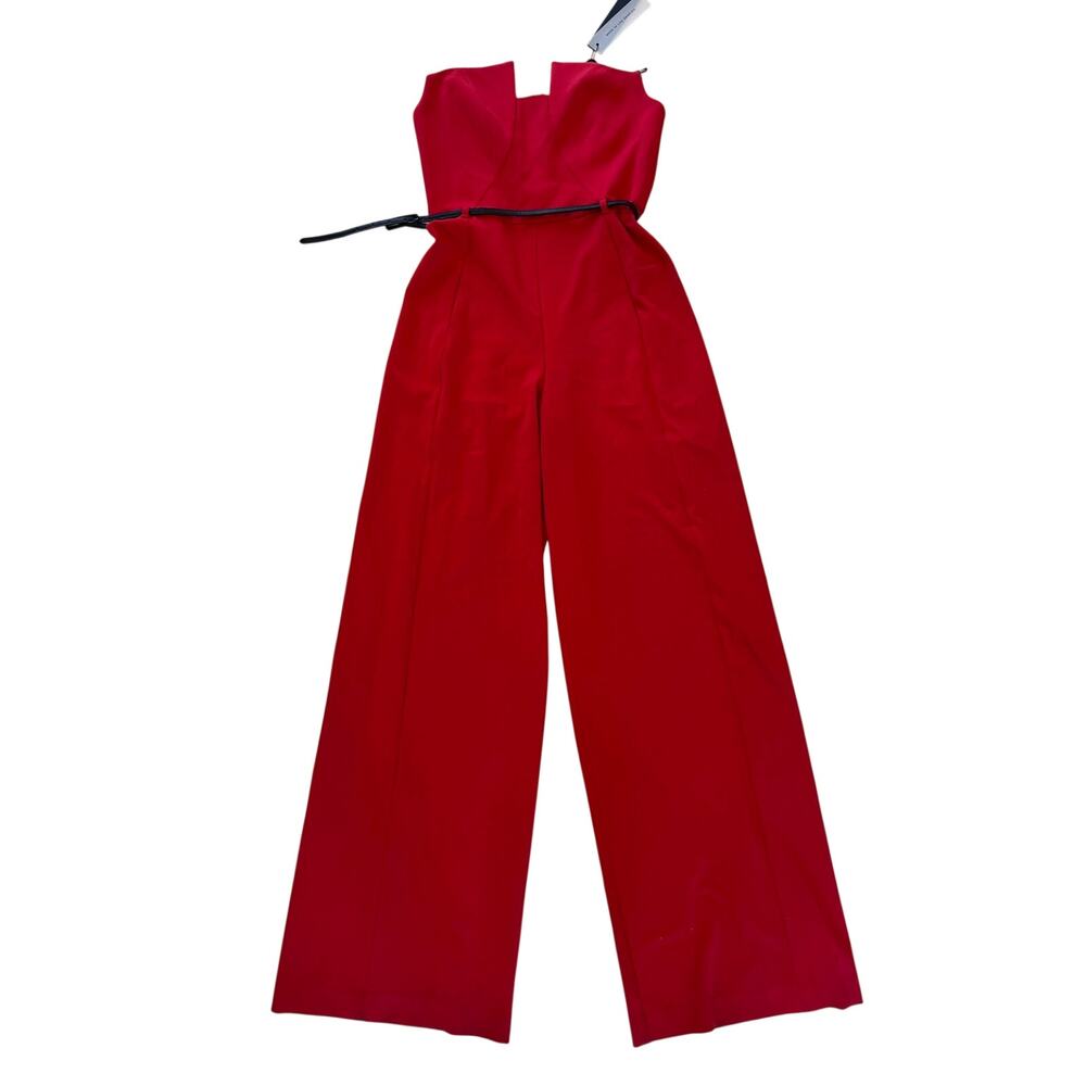 NWT Black Halo Red Sleeveless Wide Leg Jumpsuit Leather Belt Women's Size 8